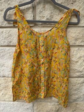 Sezane Ricci Yellow Floral Button-Front Tank Top
